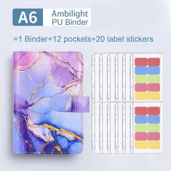  Красочный переплет из искусственной кожи A6 с 12 сумками на молнии и комбинацией из 20 этикеток Для хранения банкнот, книг и альбомов