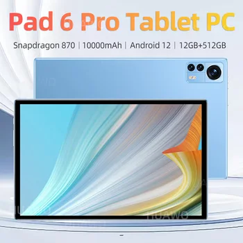  Планшет Pad 6 Pro Android 12 Snapdragon 870 Глобальная версия Планшеты ПК 12 ГБ + 512 ГБ 5G Две SIM-карты WIFI HD 4K Tab Google Tableta