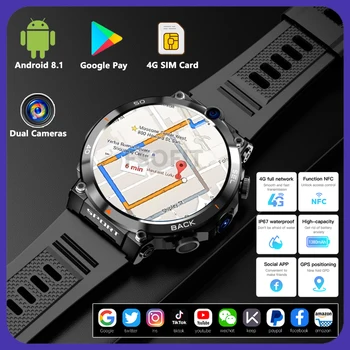  Умные часы с двумя камерами сети 4G, GPS, NFC, Wi-Fi, SIM-карта, видеозвонки для мужчин и женщин, Поддержка Google Play, Загрузка приложения Smart Watch