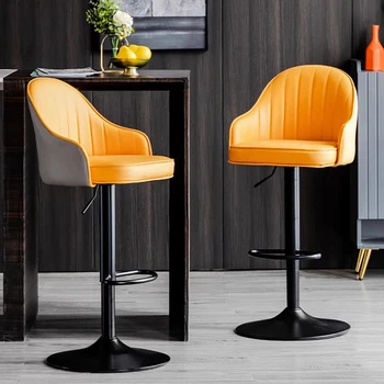  Серо-оранжевый барный стул для столовой Простой Садовый завтрак Дизайнерский отдых Винтажное кресло с откидной спинкой Тонкая Вращающаяся мебель Barkruk