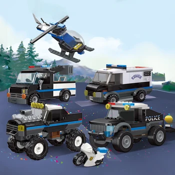  Серия спасательных машин городской полиции Строительные блоки Патрульный внедорожник SWAT Модель вертолета Кирпичи Детские Рождественские игрушки Подарки