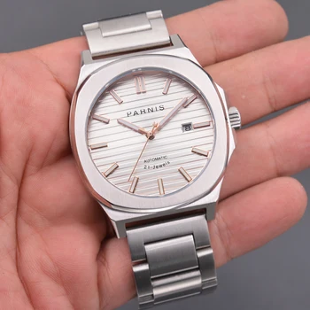  Топовый Люксовый бренд Parnis Механические мужские часы с серебряным корпусом 42 мм, Сапфировое стекло, Водонепроницаемые наручные часы с автоподзаводом, Мужские часы