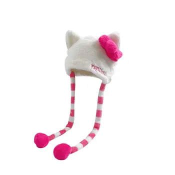  Плюшевая шапка Sanrio Hello Kitty с утолщенной защитой ушей, сохраняющая тепло, Мультяшная Привлекательность, Изысканная мода, подарок подруге на каждый день для поездок на работу