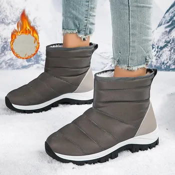  Женские зимние ботинки, однотонный осенне-зимний узор, утепленные мехом, теплые ботильоны на платформе, Обувь с хлопковой подкладкой, Botas De Mujer