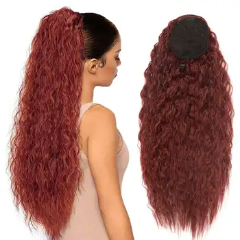  Натуральный волнистый конский хвост с завязками Синтетические волосы для наращивания на заколках в стиле афро для чернокожих женщин 22-дюймовый волнистый конский хвост