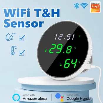  Tuya WiFi Датчик температуры и влажности Умный Гигрометр для помещений Термометр со светодиодной подсветкой дисплея Поддержка Google Home Alexa