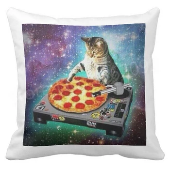 Забавный DJ Space Cat с поворотными столами для пиццы, наволочки, Чехлы для подушек, Новинка, Современные кошки Galaxy, Подарки для домашних животных, Декор