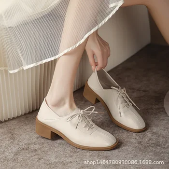  Весенне-осенняя обувь на толстом каблуке со шнуровкой, туфли на высоком каблуке с глубоким вырезом, женская обувь из мягкой кожи в нежном сказочном стиле
