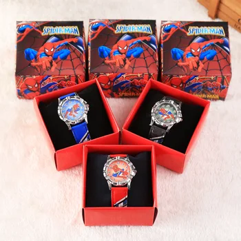  Мультяшный Человек-паук, модный детский кожаный ремешок, детские кварцевые часы, студенческие часы Супергероя, часы для мальчиков, часы для подростков, подарок