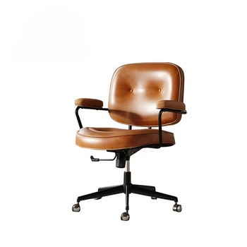  современные офисные стулья мебель с регулируемой высотой скандинавское домашнее ретро кожаное кресло с поворотным подъемным офисным компьютерным креслом