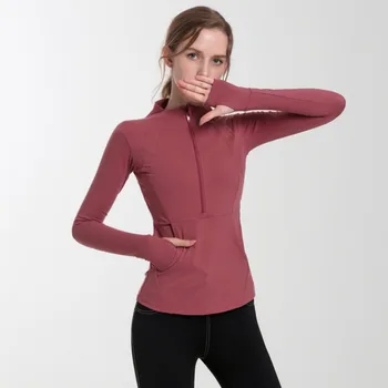  Тренировочная рубашка для йоги с длинным рукавом, женская майка для фитнеса на молнии, зимняя теплая майка для спортзала, спортивная одежда, пальто для бега, женская спортивная одежда