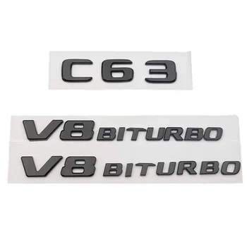  3d ABS Черные буквы для автомобилей Задний багажник Боковое Крыло V8 битурбированный Эмблема Значок для Mercedes C63 W205 W204 Наклейка с логотипом Аксессуары