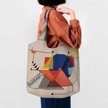  Bauhaus Color Block Геометрическая Линия Современная Продуктовая сумка-Тоут Для Покупок Минималистичная Холщовая Сумка Для Покупок Через Плечо Вместительная Сумка Для Сумок