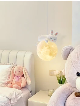  Прикроватная тумбочка для детской спальни в кремовом стиле, Небольшой светильник, Креативный Лунный Медведь, Кролик, Лампы для украшения прохода, балкона