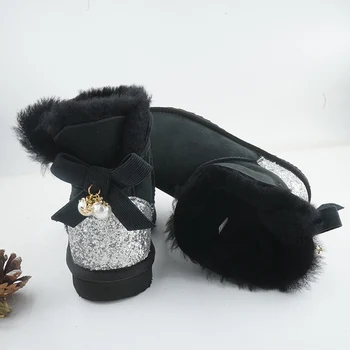  Новая Женская обувь 2023, Женские Зимние Классические Зимние Ботинки с галстуком-бабочкой, Теплые Ботинки Из Натуральной овчины, Высококачественные Ботинки, Обувь