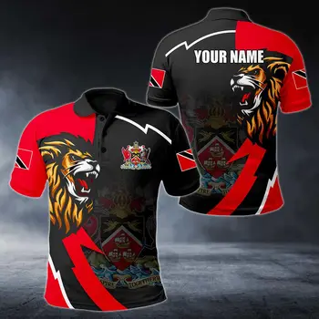  Индивидуальная рубашка поло с изображением льва из Тринидада и Тобаго, летняя повседневная уличная одежда унисекс, свободный быстросохнущий трикотаж, спортивная одежда оверсайз