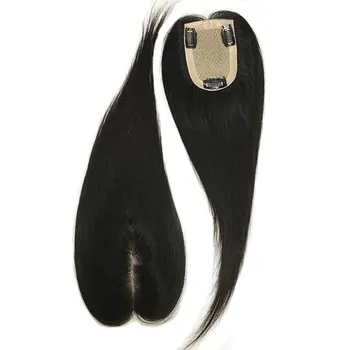  7x11cm Прямая Шелковая Основа Из Натуральных Человеческих Волос Virgin Topper 3 Зажима Из Натуральных Европейских Человеческих Волос Черного Цвета