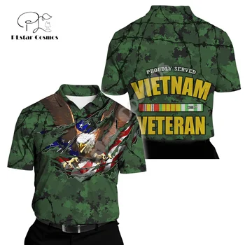  Пользовательское Название Army Military Veteran Soldier Camo Eagle Ретро 3DPrint Harajuku Уличная Одежда Повседневные Рубашки Поло Летние С Короткими Рукавами B