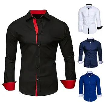  Осенняя мужская рубашка, мужская рубашка-кардиган с отложным воротником и длинным рукавом, однобортная рубашка в деловом стиле, приталенная, подходящая по цвету.