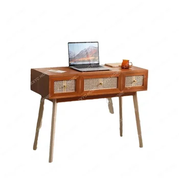  Легкий роскошный Современный компьютерный стол из массива дерева и ротанга для учебы, простой встроенный скандинавский туалетный столик для макияжа, мебель для спальни