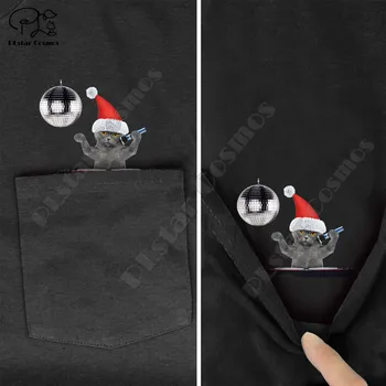  Футболка PLstar Cosmos, летняя карманная рождественская футболка с принтом кота, мужские и женские рубашки, топы, забавные хлопковые черные футболки, стиль-11