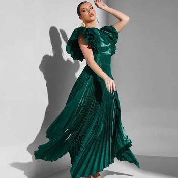  Элегантные женские вечерние платья ROSELLA Green с круглым вырезом для особого мероприятия Трапециевидной формы с асимметричными оборками, вечернее платье для выпускного вечера, новинка 2023 года