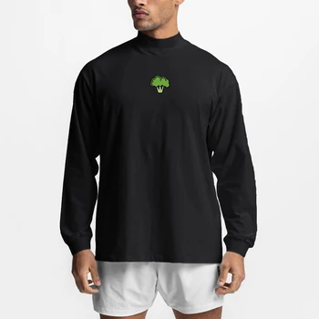  Broccoli Elements, Водолазка оверсайз, футболка с длинным рукавом, мужская футболка с заниженным плечом, свободная футболка для тренажерного зала, бодибилдинга, топы, тройники