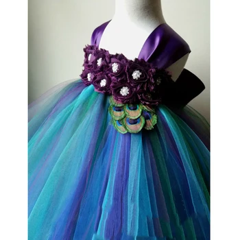  Винтажное платье с цветочным узором в виде павлина, фиолетовое платье с цветочным узором в виде баклажана для свадебной вечеринки, платья-пачки с павлиньим пером для маленьких девочек