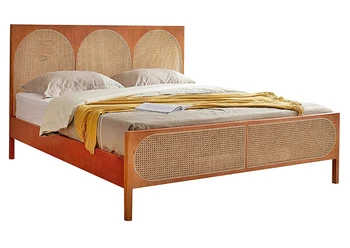  Двуспальная кровать из массива ротанга, минималистичная геометрическая круглая арка, дизайнерская кровать типа 
