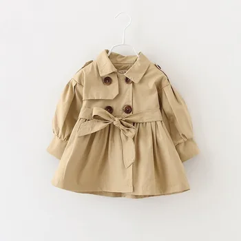  Детская куртка, модное детское пальто с поясом, хлопковая осенне-весенняя одежда для маленьких девочек, однотонное пальто для маленьких девочек, 2 цвета