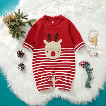  Рождественский наряд для новорожденных девочек и мальчиков, детский свитер, ползунки, вязаный комбинезон, зимняя одежда