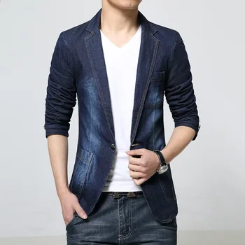  Весной и осенью Новый мужской деловой повседневный джинсовый костюм корейской версии, приталенный топ большого размера