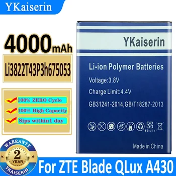  Аккумулятор YKaiserin емкостью 4000 мАч Li3822T43P3h675053 для ZTE Blade QLux A430 Bateria