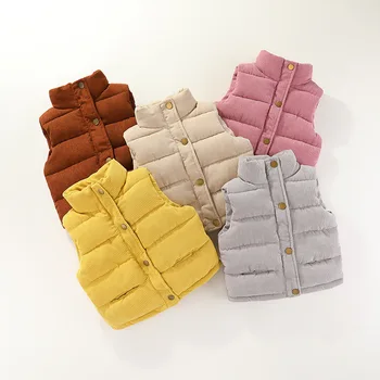  Корейское осенне-зимнее детское пальто, Детская куртка без рукавов для детей 2-6 лет, теплая одежда для девочек, однотонный толстый Детский пуховик