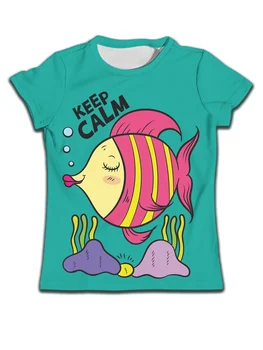  Новая футболка для мальчиков, зеленые рубашки с тропическими рыбками, Летняя детская футболка для мальчика, футбольная одежда, милый короткий рукав для девочек с круглым вырезом